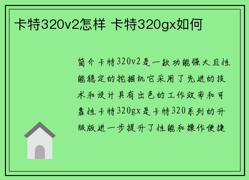 卡特320v2怎样 卡特320gx如何